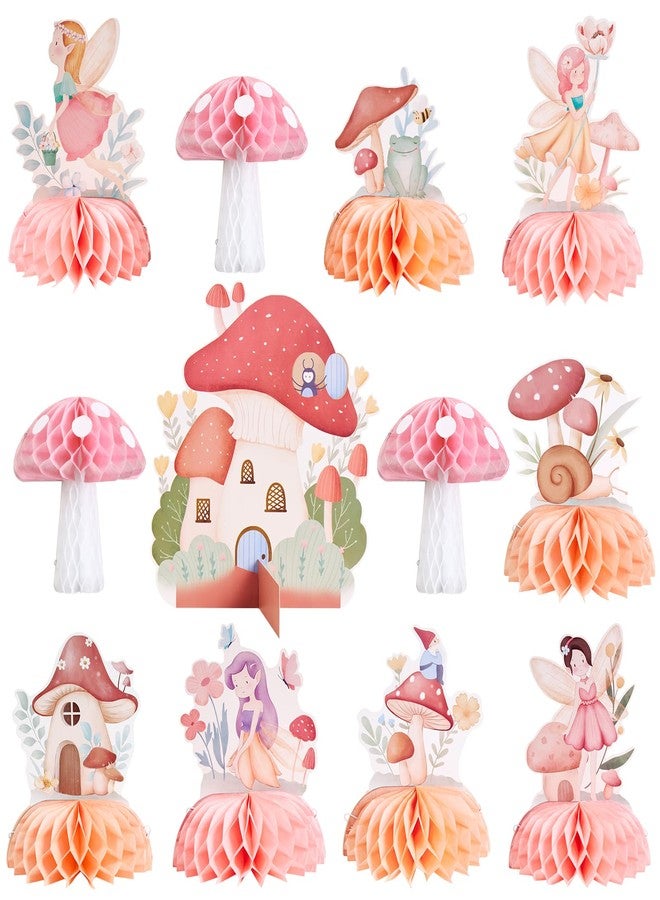 SUNBEAUTY 12 PCS Fairy First BirthdayHoneycomb Centerpieces for Tables Mushroom Honeycomb Centerpieces Birthday Party Decorations Fairy Party Decor Mushroom Party Dcorations - Image 1
